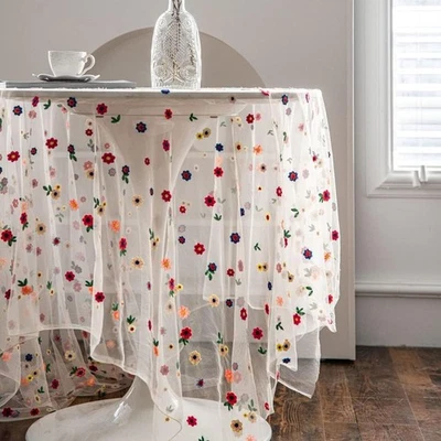 Vintage Embroidered Lace Tablecloth Dining Table Cloth Cover Wedding Home Decor - Image 1 of 4