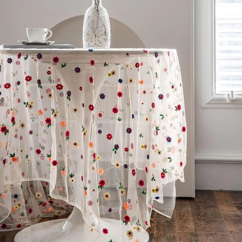 Vintage Embroidered Lace Tablecloth Dining Table Cloth Cover Wedding Home Decor - Image 1 of 4