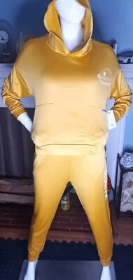 全新 Hurley 女式柔软舒适 3 件套 Pjs 运动裤/连帽衫 M 黄色/Bra 36B — 第 1/4 张图片