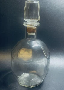 Vtg Clear Glass Liquor Decanter 9.5” Art Deco Whiskey Bottle & Stopper 1960s - Picture 1 of 8
