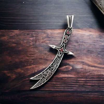 Imam Ali Zulfiqar Schwert Halskette mit Micro schwarzem Zirkon Stein - massiv 925K - Bild 1 von 4