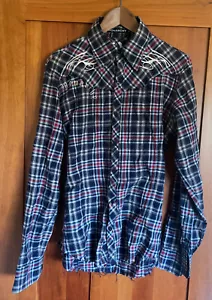 Vintage MONARCHY Amor Vincint Embroidered Buttonup Plaid Distressed Shirt Medium - Picture 1 of 3