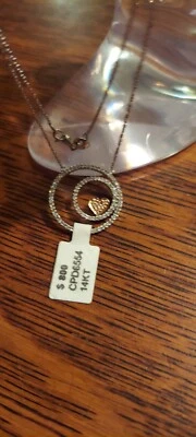 14k .40Ct Diamond 2 Circle Heart Pendant Necklace  Rose White Gold New JS527OSS - Image 1 of 4