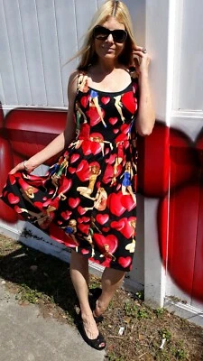 Vestido Bettie Page Años 50 Pinup Niña Halter Rojo Amapola Calce Estilo Círculo Grande / XXL Foto 1 de 4