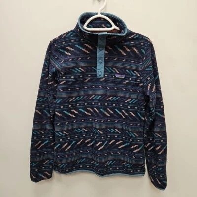Patagonia Micro D Snap T Purple Fleece Geometric Aztec Pullover Jumper Small #2 - Image 1 of 4
