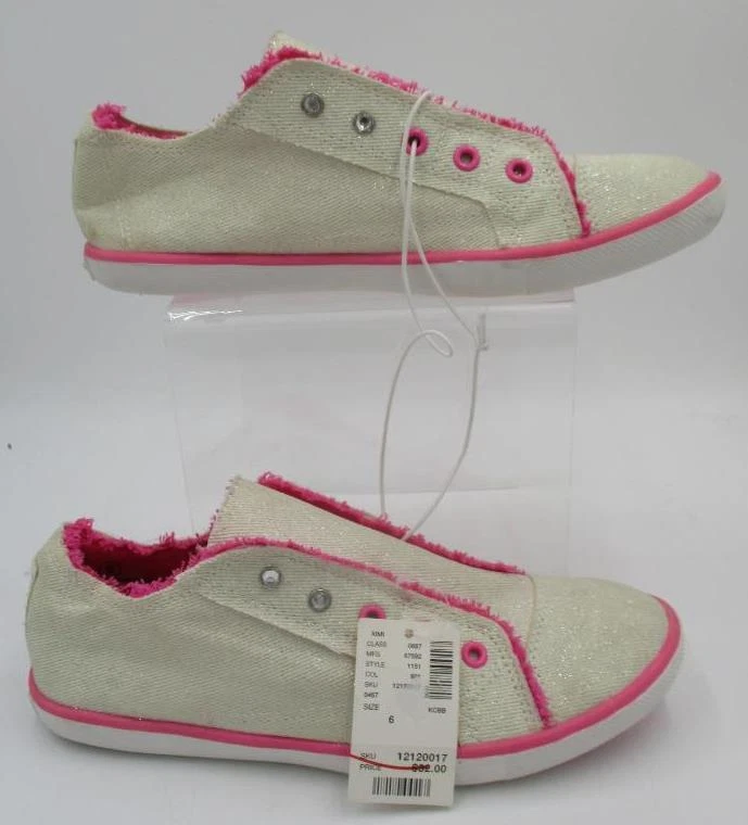 NEW NWT Justic Pink White Sparkly Glitter Size 6 Canvas Sneakers Tennis Shoes - Image 1 of 1