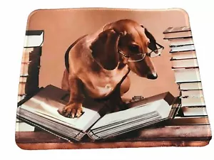 Dachshund Mousepad red Shorthair Looking Smart Glasses And Reading Super Cute 🥰 - Picture 1 of 6