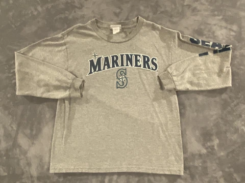 Seattle Mariners Shirt Boys 10-12 Gray Crew Long Sleeve Baseball MLB Sports Cover