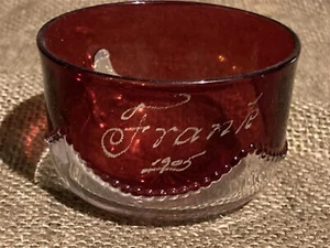 antique ruby flash souvenir glass cup, name of Frank, 1905 - Picture 1 of 3