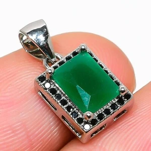 Natural Emerald Black Spinel Gemstone 925 Sterling Silver Pendant Christmas Gift - Picture 1 of 7