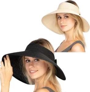 Women Sun Visors Foldable Straw Hats Summer Beach Packable Hat Floppy Wide,,, - Picture 1 of 12
