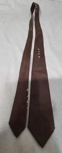 Vintage men's necktie 1950 1960s brown embroidered - Picture 1 of 7