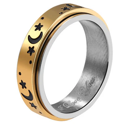 Titanium I Love You Moon Star Spinner Ring Promise Wedding Band for Men Women - Image 1 of 4