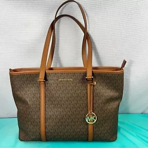 π₯ MICHAEL KORS MONOGRAM TOTE LEATHER HANDBAG PURSE AMAZING CONDITION!! - Picture 1 of 12