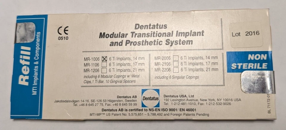 Dentatus Refill MTI Implants and Components MR-1006/1106/2006/1206 choose - Изображение 1 из 1