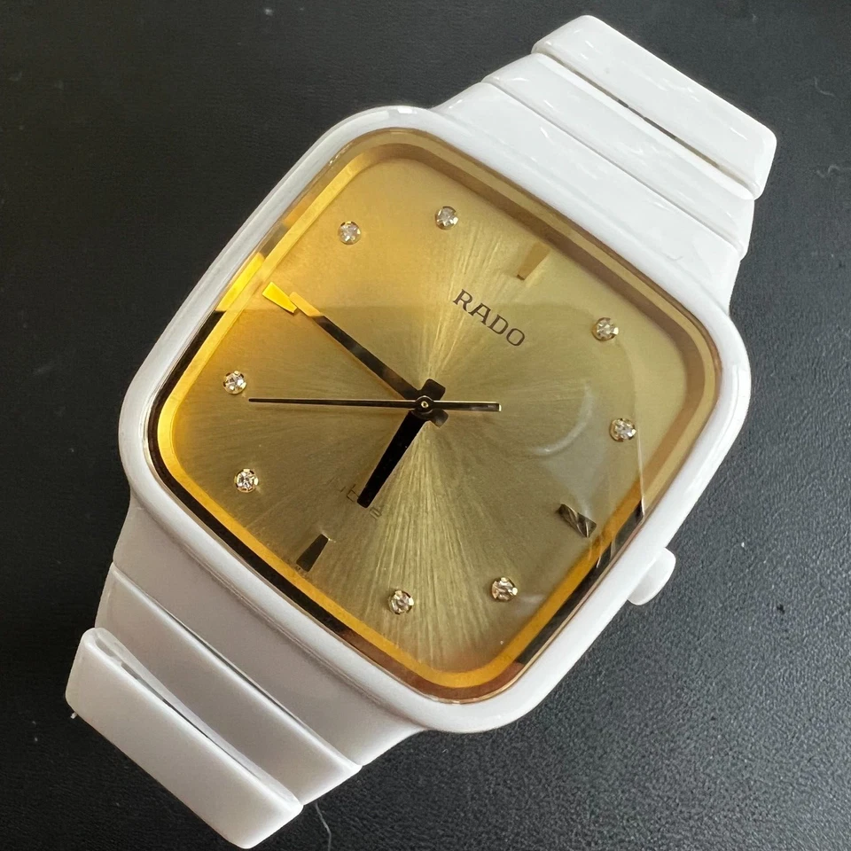 Reloj de pulsera Rado Jubile de cerámica blanca para dama esfera dorada con diamantes 36 mm Foto 1 de 4