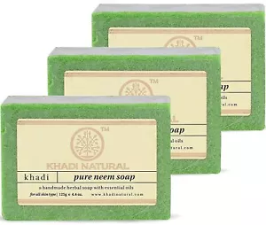 KHADI NATURAL Pure Neem Handmade Soap 125gm x 3 Pcs - Picture 1 of 3