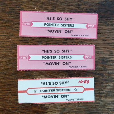 3 Jukebox Strips: POINTER SISTERS - He's So Shy / Movin' On 1980 DISCO SOUL POP - Image 1 of 2