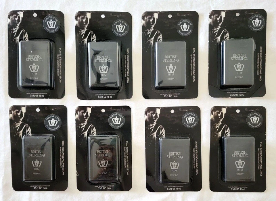 8 paquetes BRITISH STERLING HIM RESERVE eau de toilette 0,5 oz ea spray de bolsillo cardado Foto 1 de 3