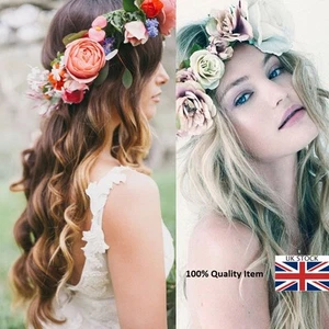 Women Girls Boho Flower Floral Hairband Crown Party Bride Wedding Garland UK - Picture 1 of 9