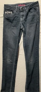 T55 DOLLHOUSE 14 DARK DENIM LIGHT WASH SEQUIN GIRLS YOUTH JEAN PANT BOTTOMS - Picture 1 of 12