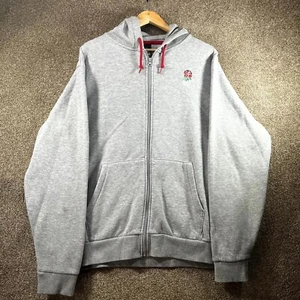 England National Rugby Union Team Hoodie Men 2XL Grey Logo Fleece Lined Full Zip - Picture 1 of 11