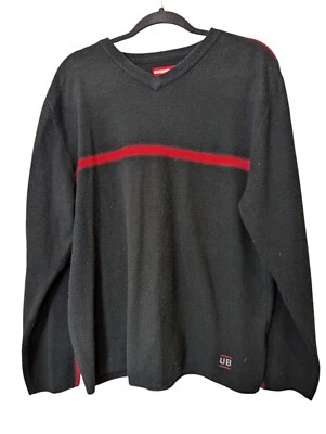 Unionbay 男式毛衣 M 黑色紧身针织 V 领长袖休闲套衫 Y2K — 第 1/4 张图片