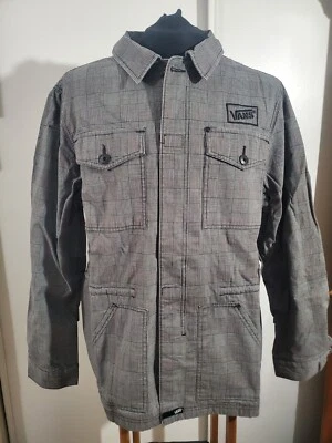 Vans Men's Large Plaid Gray Red Black Flannel Lined Full Zip Twill Jacket Logo - Image 1 of 4