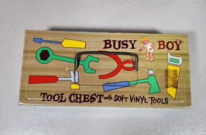 Vintage Toy Box Busy Boy Tool Chest Collectible Metal Tin Container Tin Only - Picture 1 of 8
