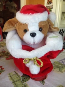 Vintage ANIMATED CHRISTMAS Peek A Boo Plush Puppy Dog In Stocking RARE New Tags - Picture 1 of 7