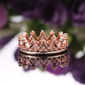 Women's Ring For Valentine Gifts Pretty Crown Promise Ring 14K Rose Gold plated - Picture 1 of 9