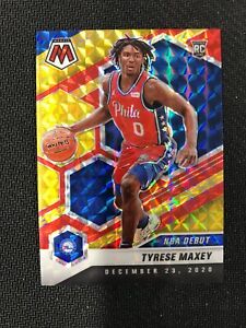 2020-21 Panini Mosaic #263 Tyrese Maxey Rookie Debut Fusion Red Yellow Prizm /88