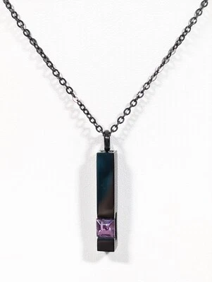Black Metallic Purple Square CZ Birthstone Bar Pendant Necklace 21 inch - Image 1 of 4