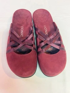 Vionic Claire Suede Mule Wine Burgandy Arch Support Casual Slip-on Women's 8 - Picture 1 of 7