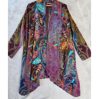 Cárdigan suéter de lana Soft Surroundings para mujer grande artístico bordado cachemira Foto 1 de 4