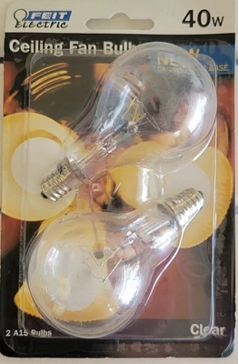 NEW FEIT ELECTRIC 40W Clear Ceiling Fan Bulbs  A15 Bulbs 1 Package Of 2 Bulbs - Image 1 of 2