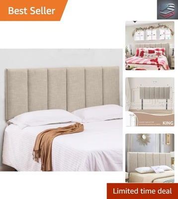 Elegante cabecero tapizado tamaño king con ajustes de altura y acento de cabeza de clavo Foto 1 de 4