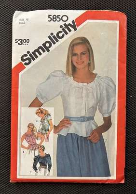Vtg UC Simplicity 5850 Sew Pattern Feminine Cottagecore Puff Sleeve Blouse Sz 10 - Image 1 of 2