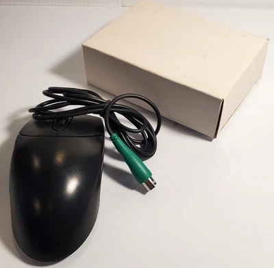 Vintage Black Color Wired Cable PS/2 Mouse 2 Button Track Ball M-S48a Works - Image 1 of 4