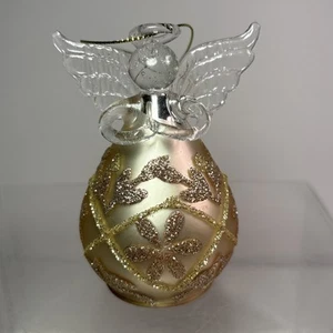 Beautiful Praying Angel Glass Christmas Ornament Clear Glass & Gold Glitter 3” - Picture 1 of 10