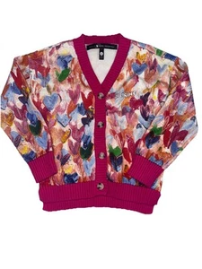 Aqua Girls Kerri Rosenthal Girls' Painted Hearts Cardigan Small 7/8 - Picture 1 of 5