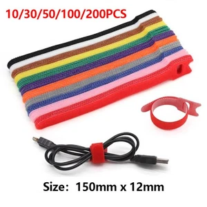 DIY 10-200Pcs Colorful Ties Strap Cord Wire Hook Loop Wraps Cable Reusable * - Picture 1 of 19