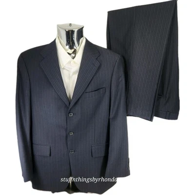 Traje Ralph Ralph Lauren para hombre 41R azul marino prendedor rayas lana traje pantalones 35"x30" Foto 1 de 4