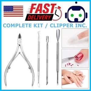 Cuticle Nipper Pusher Ingrown Toenail Lifter Pedicure Nail Care Tools 5 Set Kit - Picture 1 of 10