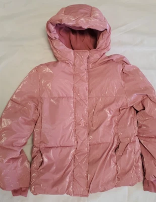 Gap Kids Girls sz XL Metallic Rose Puffer Jacket with Hood Pink Coat - Image 1 of 4