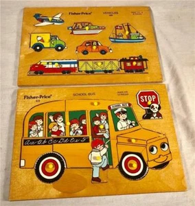 2 AUTOBUSES ESCOLARES PREESCOLARES VINTAGE DE MADERA FISHER PRICE 515 VEHÍCULOS 508 - Imagen 1 de 2