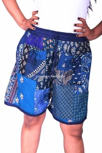 Women Rayon Patchwork Boho Short Pockets Bohemian Gypsy Assorted Patches Shorts - Picture 1 of 4
