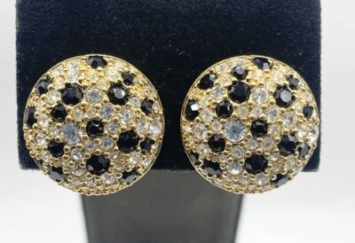 施华洛世奇天鹅金色双色黑色白色水晶圆顶耳环 — 第 1/4 张图片