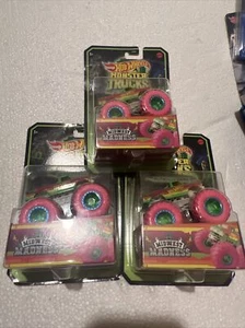 (3) Lot Hot Wheels 2021 Monster Truck 1:64 MID Madness Glow In The Dark Pink - Picture 1 of 3
