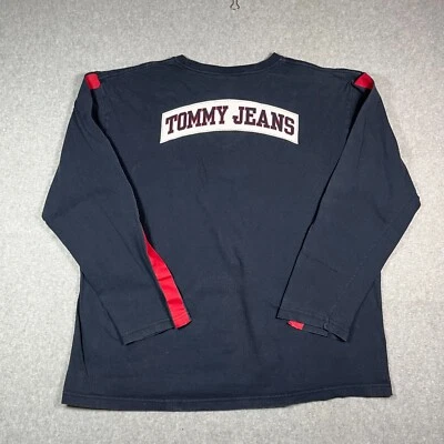 复古 Tommy Hilfiger 长袖衬衫男士 Sz XL 海军红白 Tommy 牛仔裤 — 第 1/4 张图片